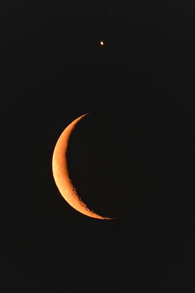 Moon and Venus, Night, Sky, Star, Kutno, Poland, Europe