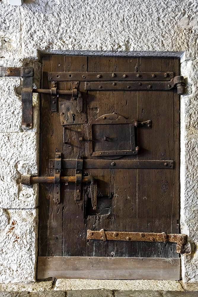 Door with many locks, prison, Doge's Palace, Venice, Veneto, Italy, Europe