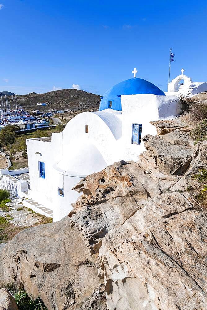 Blue dome of the monastery of St. John's of Deti, Paros, Cyclades, Aegean Sea, Greece, Europe