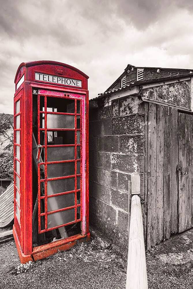 British Old Red Telephone Box in St Agnes, Cornwall, England, United Kingdom, Europe