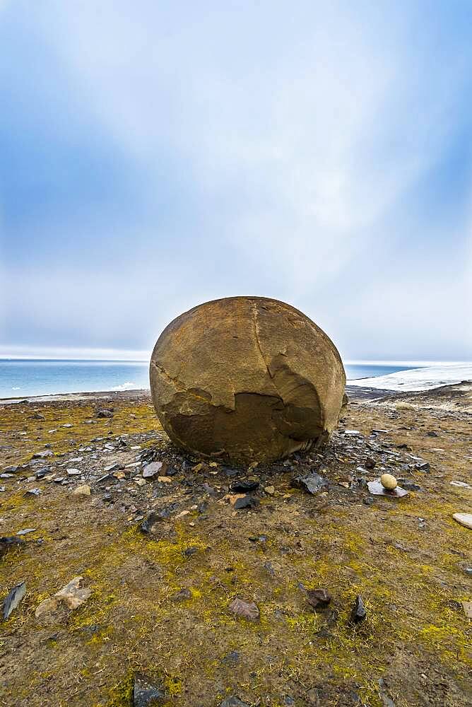 Giant stone sphere, Champ Island, Franz Josef Land archipelago, Russia, Europe