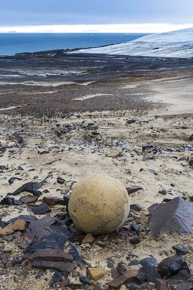 Giant stone sphere, Champ Island, Franz Josef Land archipelago, Russia, Europe