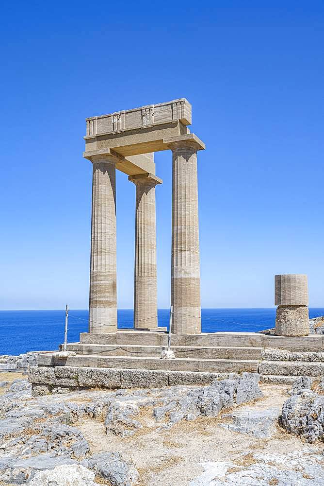 Roman columns, Roman temple, Acropolis of Lindos, Lindos, Rhodes, Dodecanese, Greece, Europe