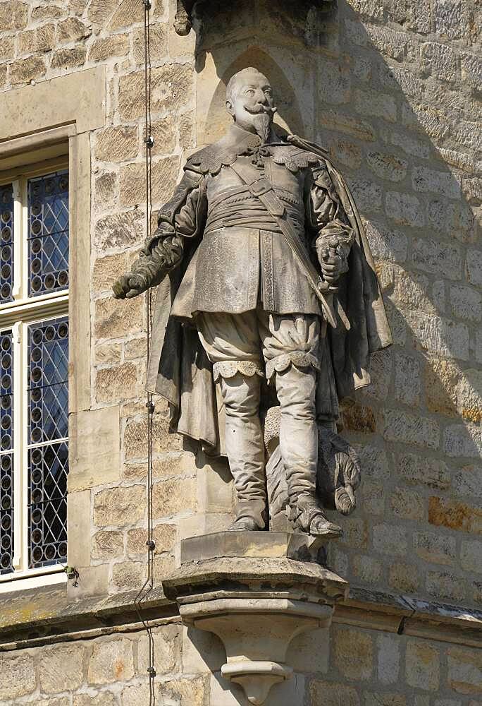 Statue of King Gustav Adolf of Sweden, Town Hall, Luetzen, Saxony-Anhalt, Germany, Europe