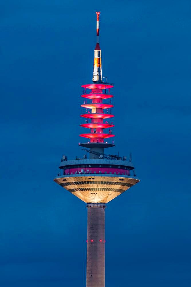 Upper part of the TV tower, blue hour, Frankfurt, Germany, Europe