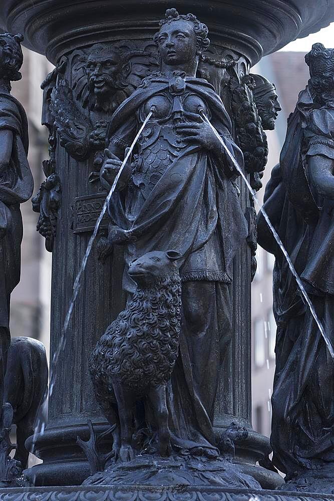 Figure of the Fountain of Virtue, late Renaissance, by Benedikt Wurzelbauer 1589, Nuremberg, Middle Franconia, Bavaria, Germany, Europe