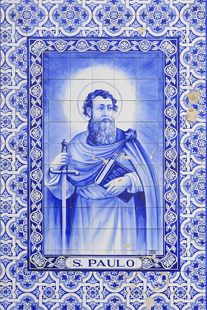 St. Peter Church or Sao Pedro Igreja, Azulejos on the facade, Gouveia, Castelo Branco district, Beira, Portugal, Europe