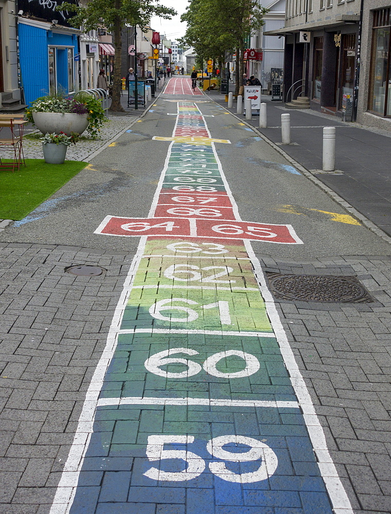 Street painting with numbers, Reykjavik, Hoefuoborgarsvaeoio, Iceland, Europe