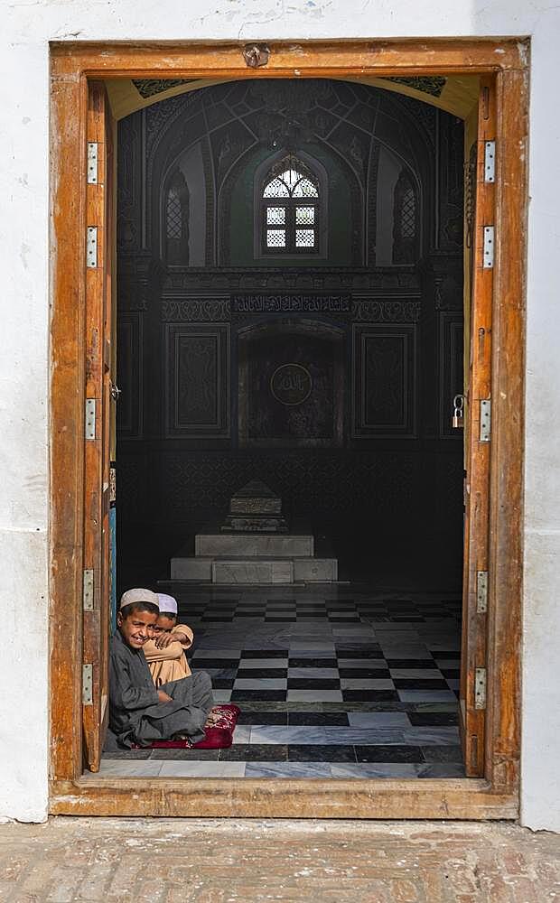 Young students in the Mausoleum of Mirwais Khan Hotaki, Kandahar, Afghanistan, Asia