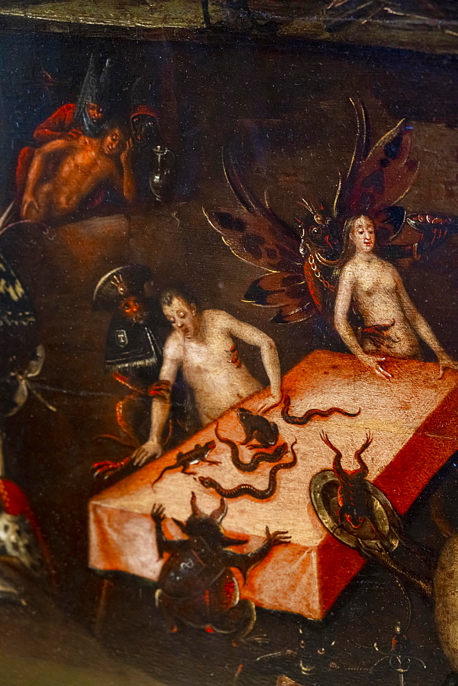 Painting of Hell, Inferno by Herri met de Bles, Interior, Doge's Palace, Palazzo Ducale, Venice, Veneto, Italy, Europe