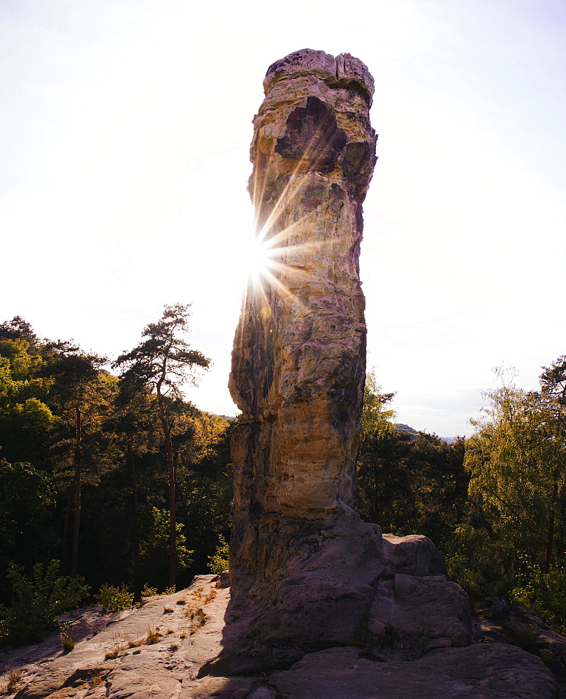 Rock with sun star, Klusfelsen, Harz National Park, Lower Saxony Germany