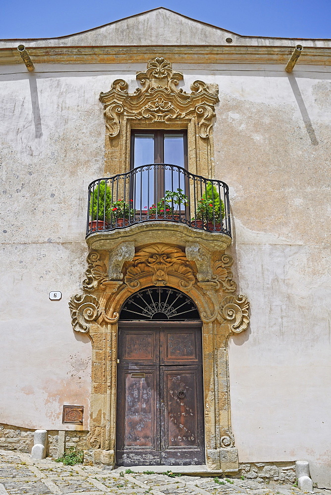 Historic house entrance, mountain village of Erice, Sicily, Italy, Europe