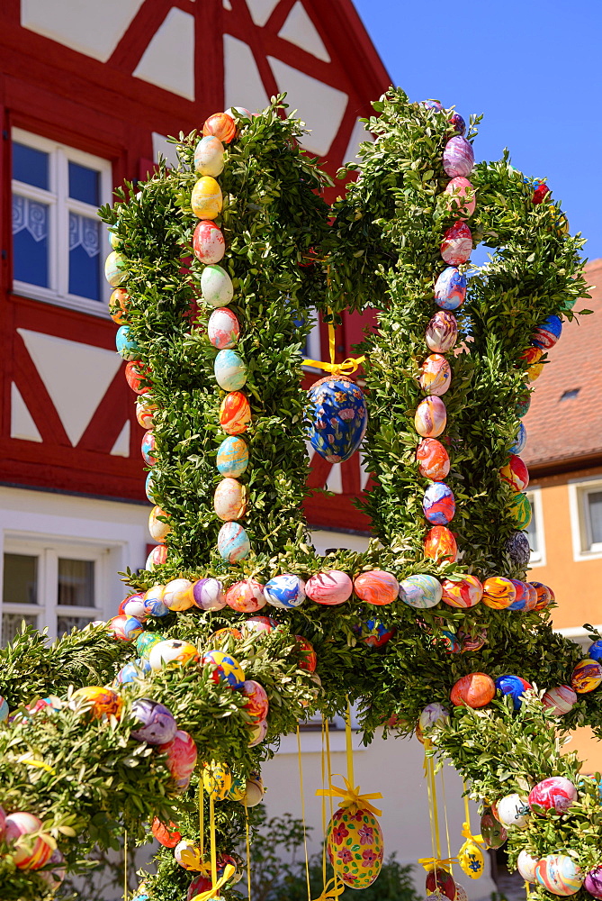 Easter fountain, Merkendorf, Middle Franconia, Franconia, Bavaria, Germany, Europe