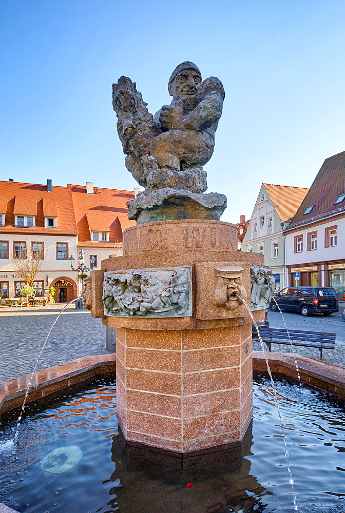 Ringelnatz Fountain, designed by Dieter Dietze, Hartmut Klopsch, Market Square, Wurzen, Saxony, Germany, Europe