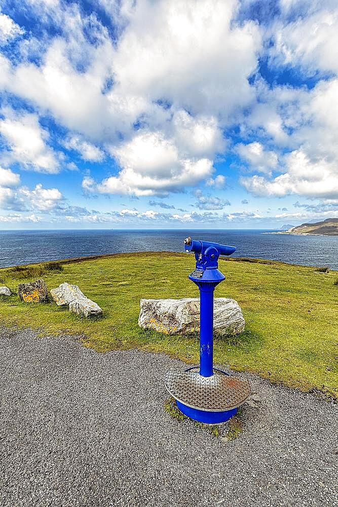 Viewpoint with blue telescope on the coast, Ashleam Bay, panoramic Atlantic Drive, southern Achill Island, Acaill, Mayo, Wild Atlantic Way, Ireland, Europe