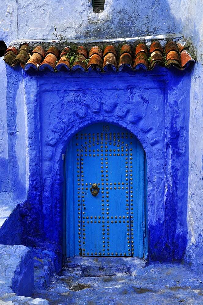 Blue Door in Blue City Chefchaouen, Northern Morocco, Tangier-Tetouan-Al Hoceima Region, Morocco, Africa