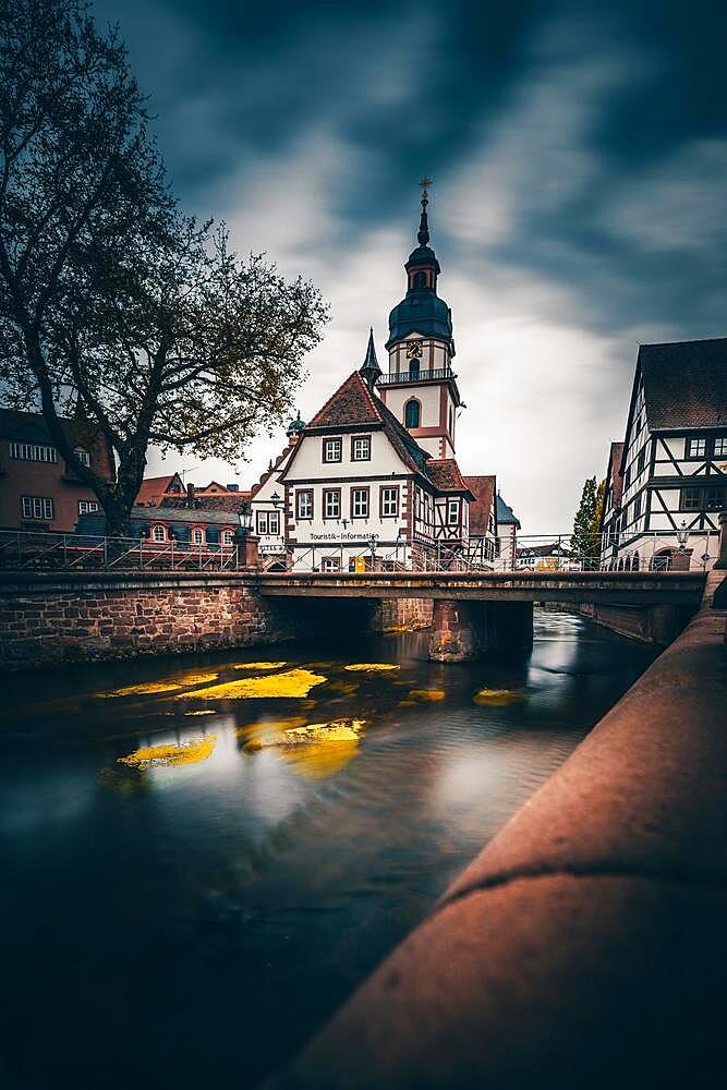 Tourist Information Centre and Protestant Parish Church, Muemling Promenade with Muemling Bridge, Bergstrasse-Odenwald nature Park, Erbach, Odenwald, Hesse