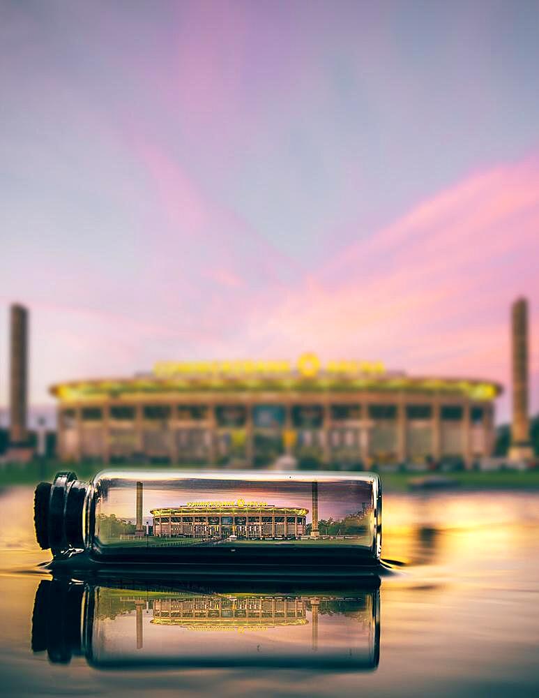 The Commerzbank arena, now Deutsche Bank Park in a glass bottle, eintracht Frankfurt, Frankfurt am Main, Hesse, Germany, Europe