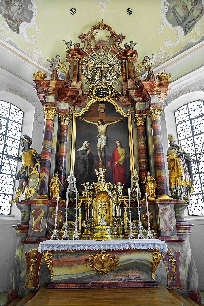 Main altar, Church of St. Blasius and Alexander, Altusried, Allgaeu, Bavaria, Germany, Europe