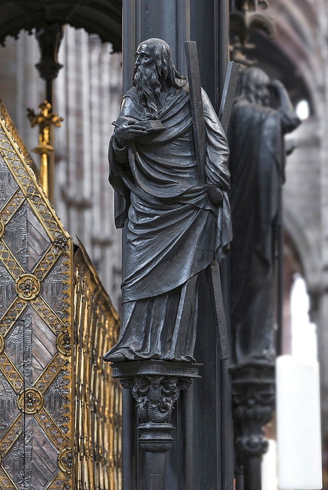 Apostle Andrew, attribute the cross, Sebaldus grave created by Peter Vischer 1507-1517, Sebaldus church, Nuremberg, Middle Franconia, Bavaria, Germany, Europe