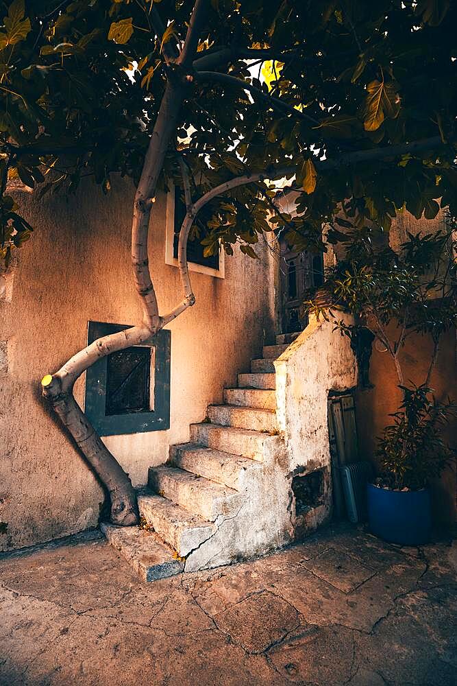 Mediterranean old town with old alleys and houses in the morning, Baska, Island Krk, Croatia, Europe