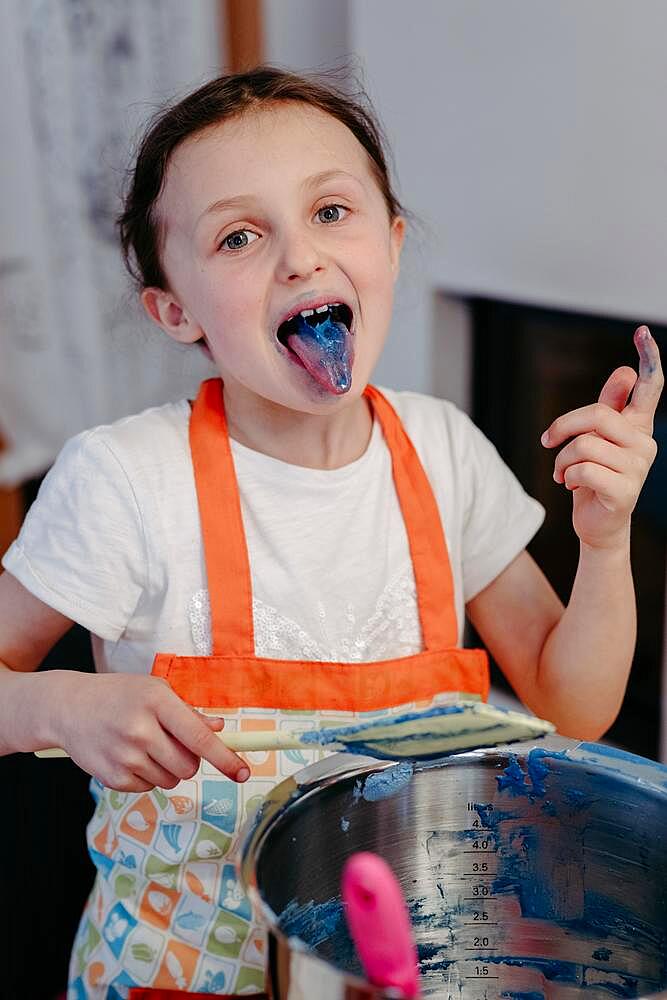 Girls baking with coloured dough