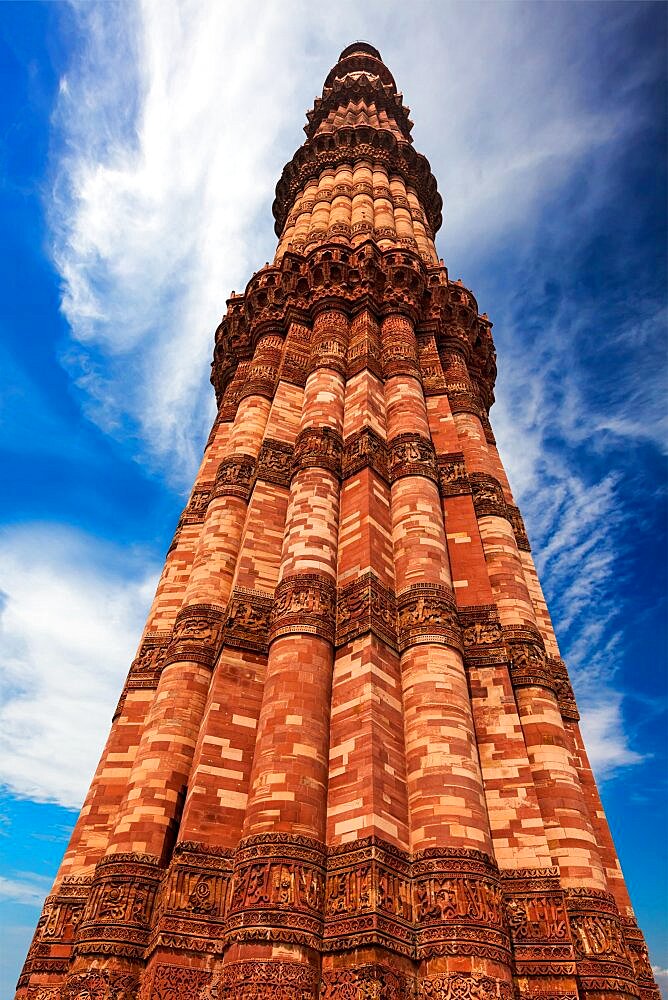 Qutub Minar, the tallest minaret in India, UNESCO World Heritage Site. Qutub Complex, Delhi, India, Asia