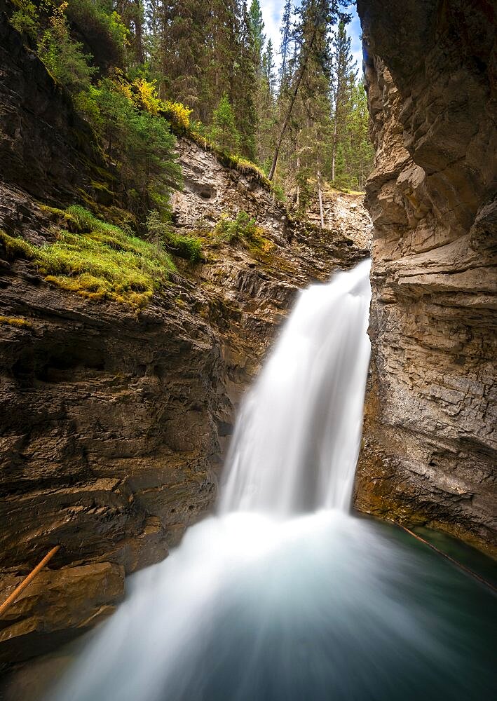 Waterfall, Lower Falls, Mountain River in a Gorge, Johnston Creek in Johnston Canyon, Bow Valley, Banff National Park, Rocky Mountains, Alberta, Canada, North America