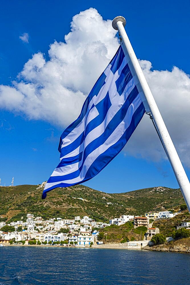 Greek flag, Kampi, Fourni, Greece, Europe