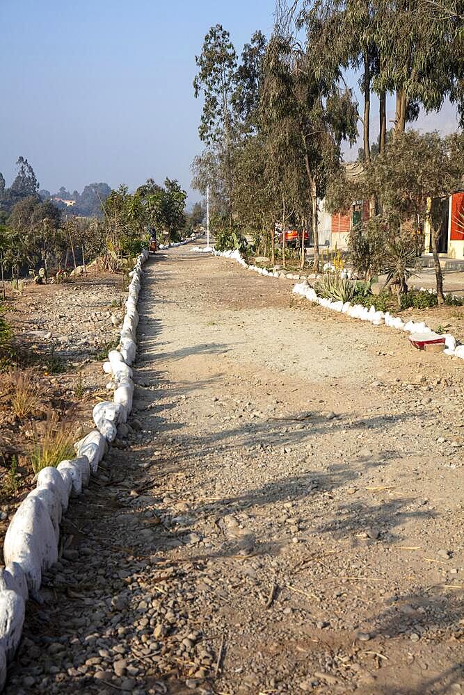 Boulevard and flood control area, Rio Rimac, Chaclacayo, Peru, South America