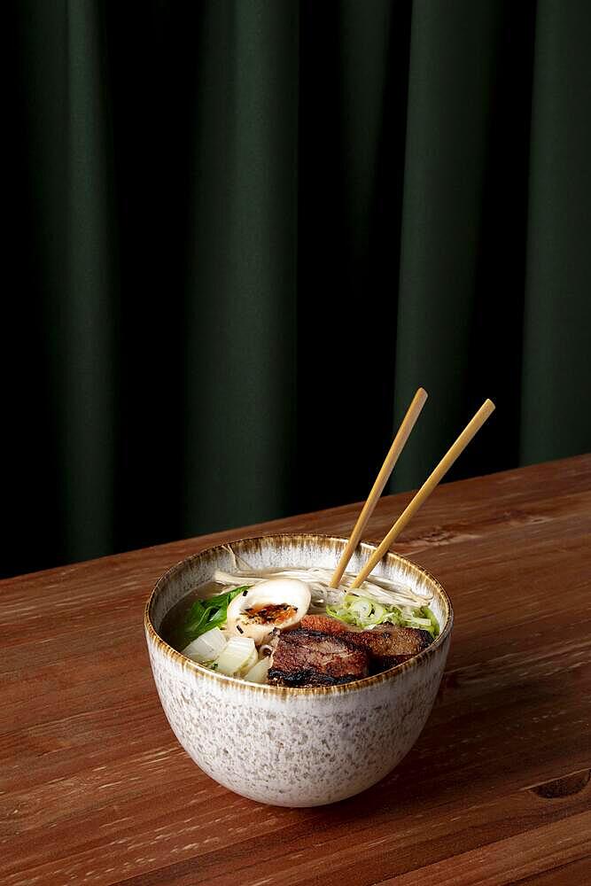 high angle delicious ramen bowl