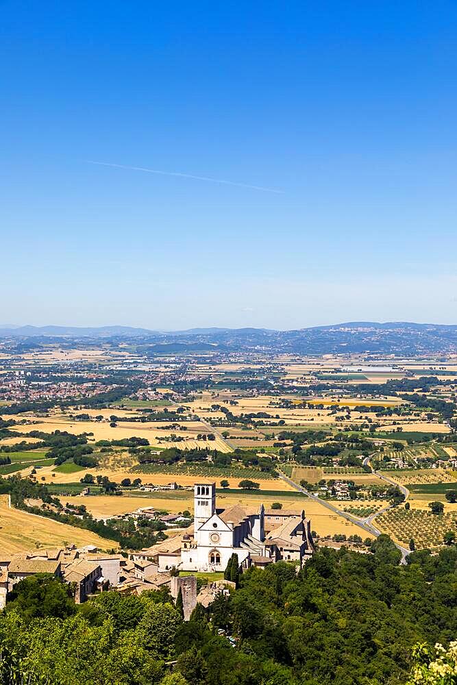 Assisi village in Umbria region, Italy. The town is famous for the most important Italian St. Francis Basilica (Basilica di San Francesco)