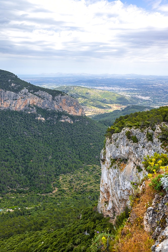 View over the mountains of Majorca, Serra de Tramuntana, Castell d Alaro, Puig dalaro, Majorca, Spain, Europe