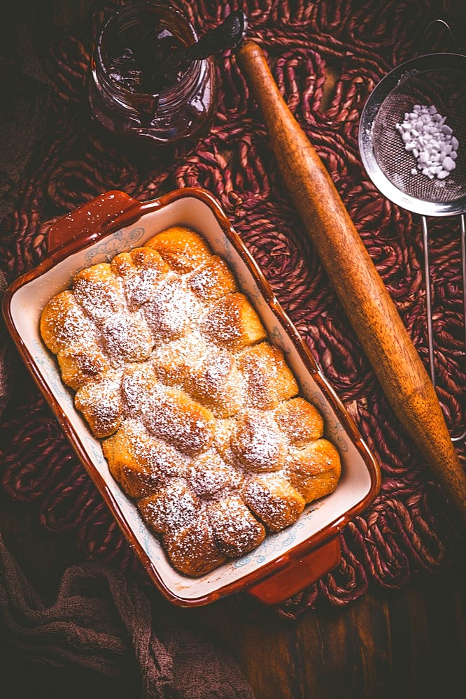 Buchteln filled with plum jam or jelly, sweet rolls with backing ingredients