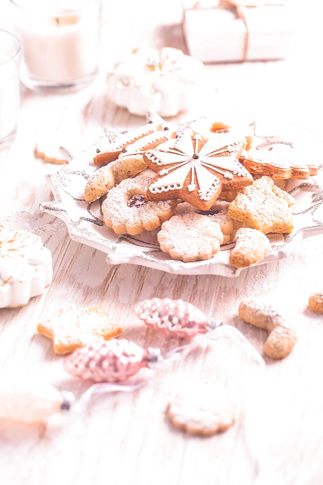 Homemade Christmas gingerbread and cookies with Christmas balls and ornaments