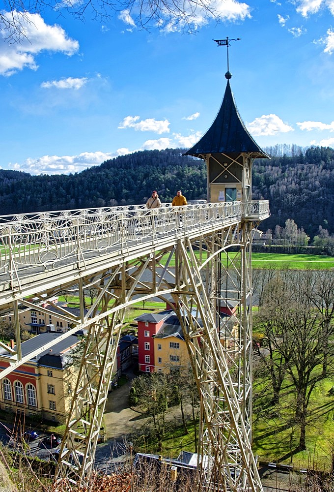 Historic passenger lift on the Elbe slope, Bad Schandau, Saxon Switzerland, Elbe Sandstone Mountains, Saxony, Germany, Europe