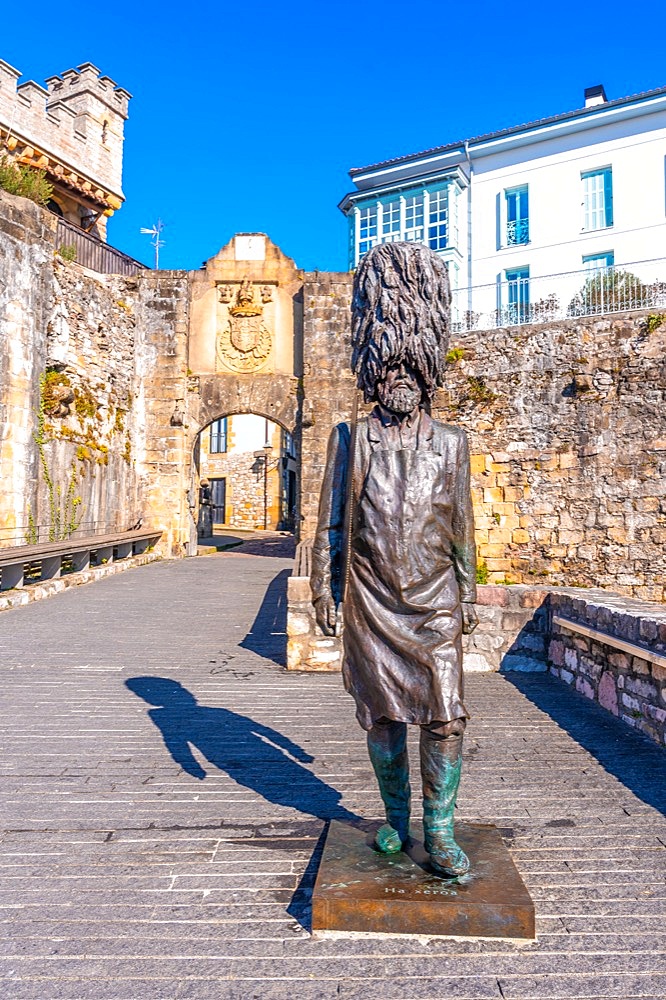 Fuenterrabia or Hondarribia municipality of Gipuzkoa. Basque Country. Sculpture next to the door in the wall of Santa Maria