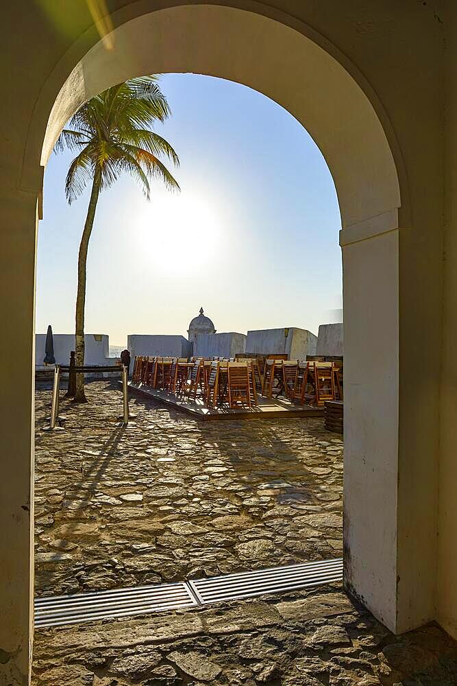 Interior of an old colonial style fortress and one of the main tourist attractions in the city of Salvador in Bahia, Brazil, Brasil, South America