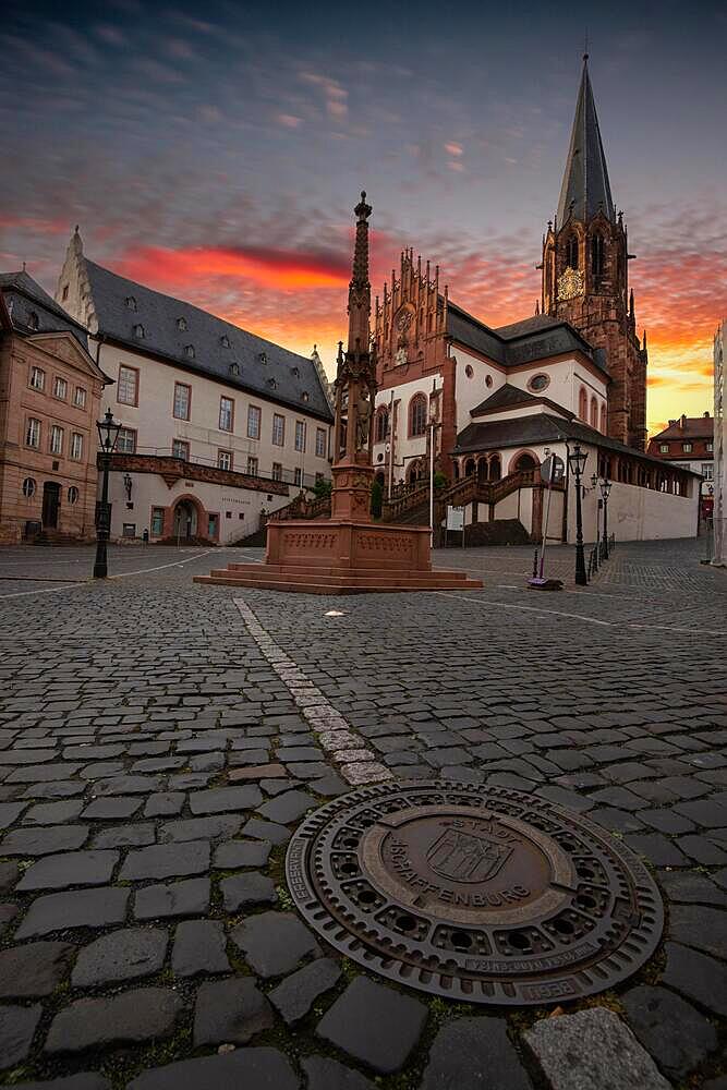 Part of an old town with half-timbered houses, market square and church Aschaffenburg, Bavaria