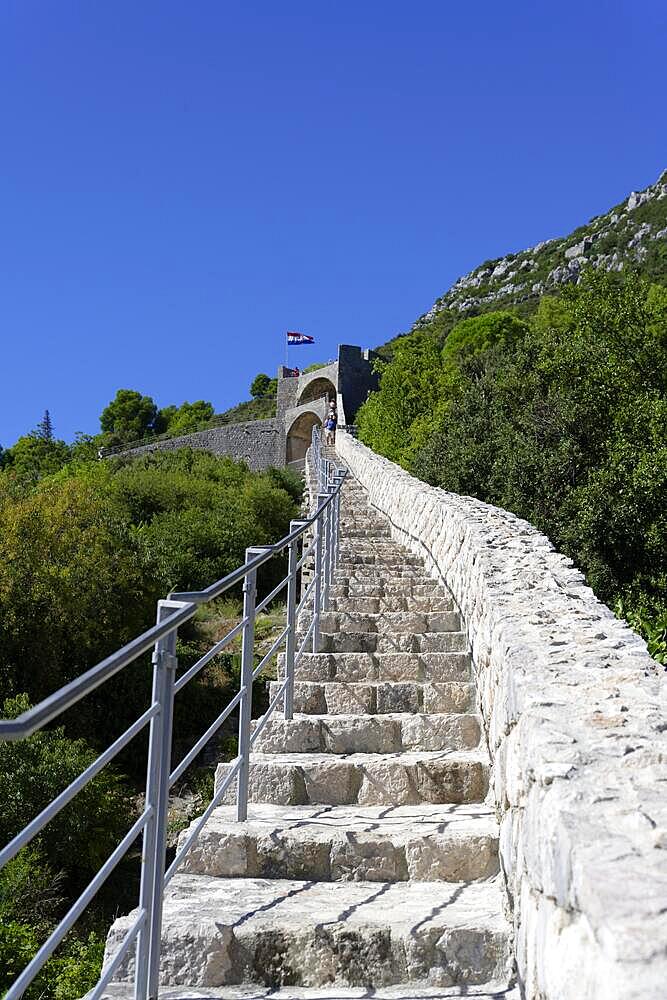 Fortress wall, Ston, Dubrovacko-Neretvanska, Croatia, Europe