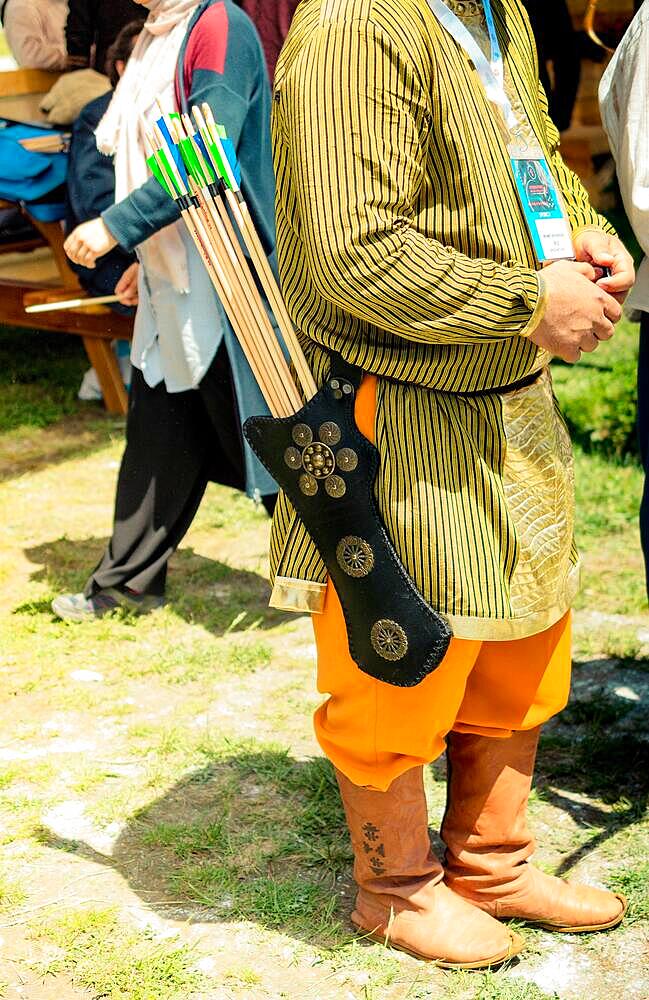 Old style wooden arrows in the case of an archer