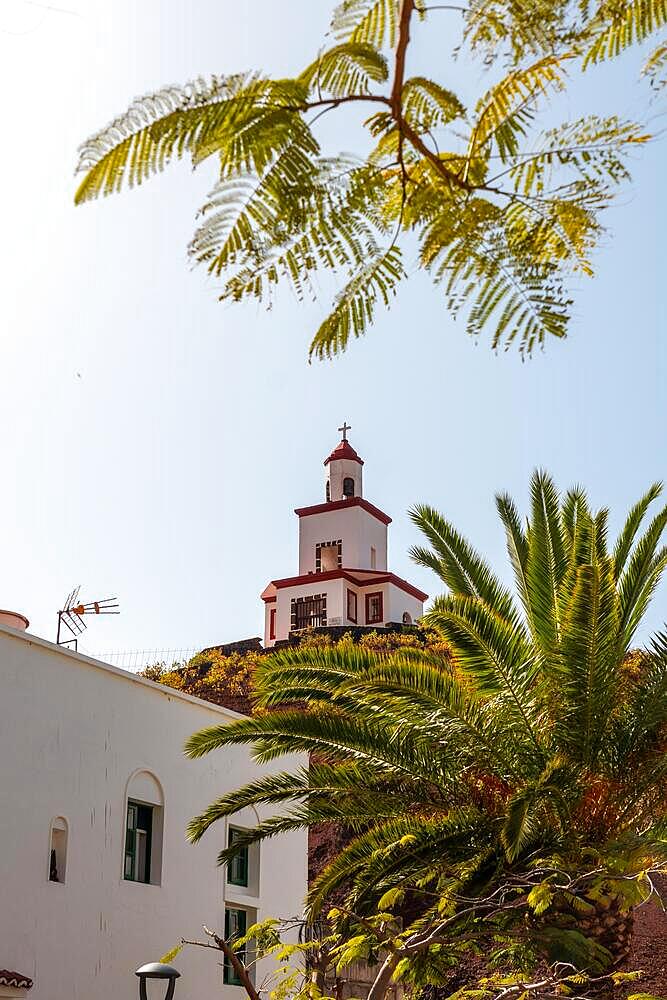 Joapira bell tower and the parish church of Nuestra Senora de Candelaria in La Frontera on El Hierro, Canary Islands, Spain, Europe