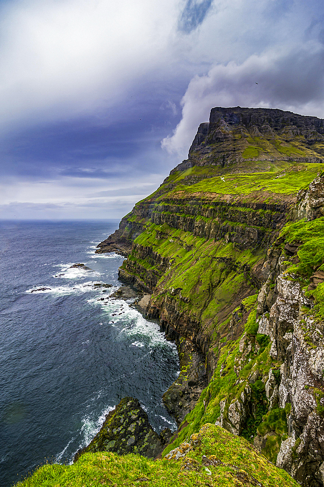 Huge cliffs in Gasadalur, Vagar, Faroe islands, Denmark, Europe