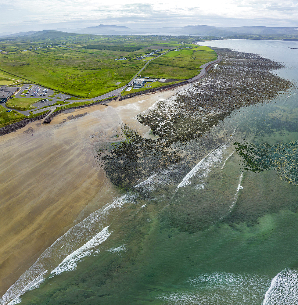 Ballinskelligs Bay, sandy beach, Waterville, Ring of Kerry, drone shot, Kerry, Ireland, Europe