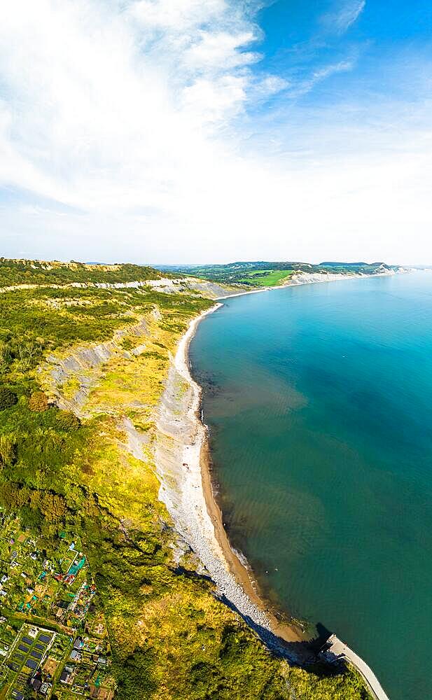 Lyme Regis from a drone, Jurassic Coast, Dorset, England, United Kingdom, Europe