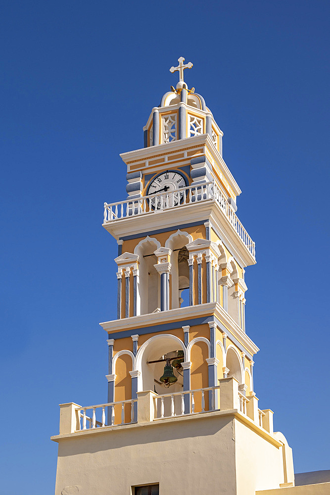 Church-tower of Catholic Cathedral of St. John the Baptist, Fira, Santorini, Greece, Europe