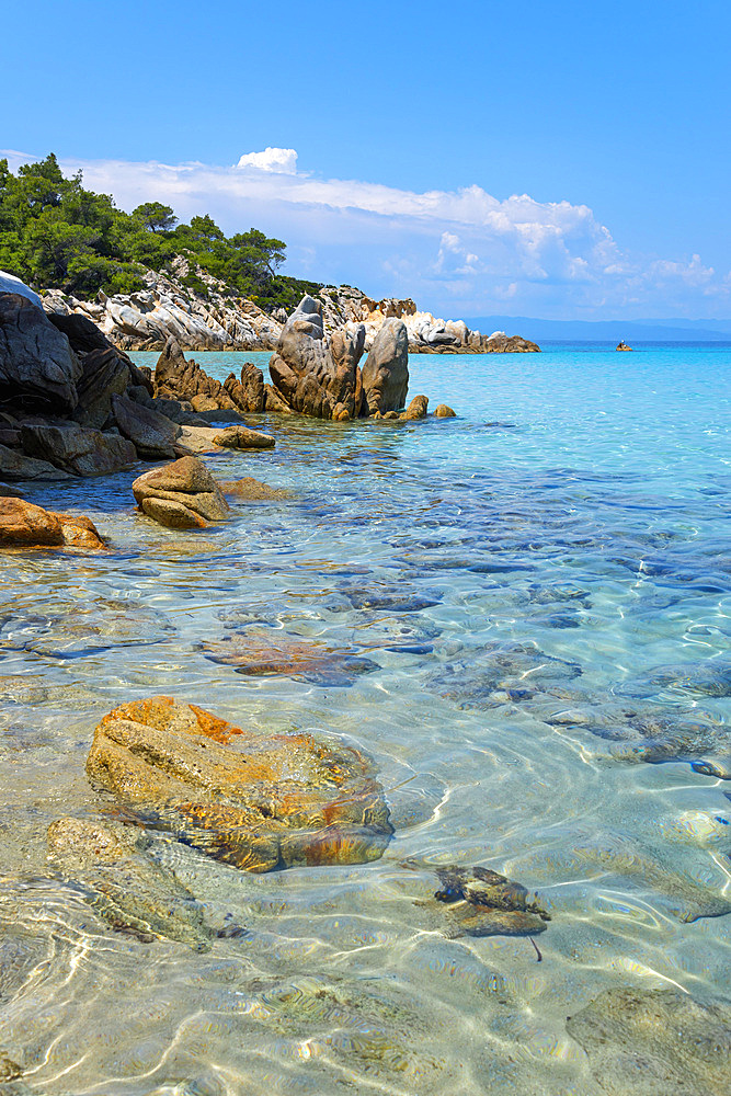 Rocks in the sea, Mega Portokali beach, Sarti, Sithonia, Chalkidiki, Central Macedonia, Greece, Europe