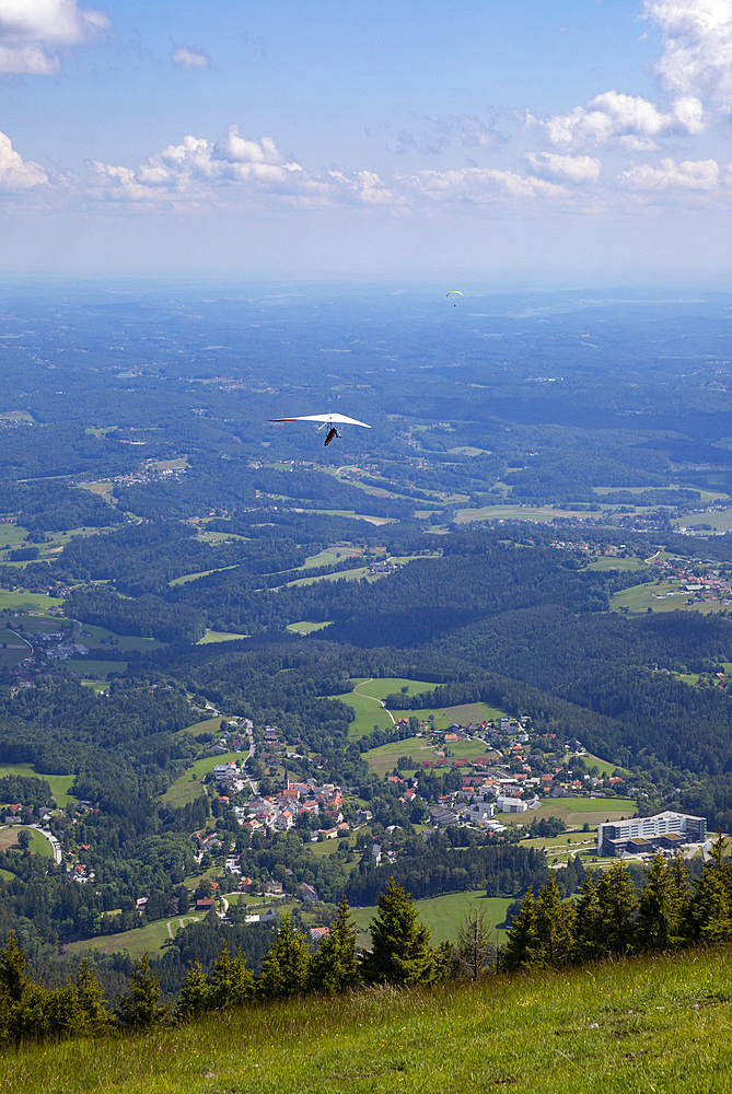 Paraglider and hang glider launch site at Schoeckl, Sankt Radegund near Graz, hills and Schoecklland, Styria, Austria, Europe