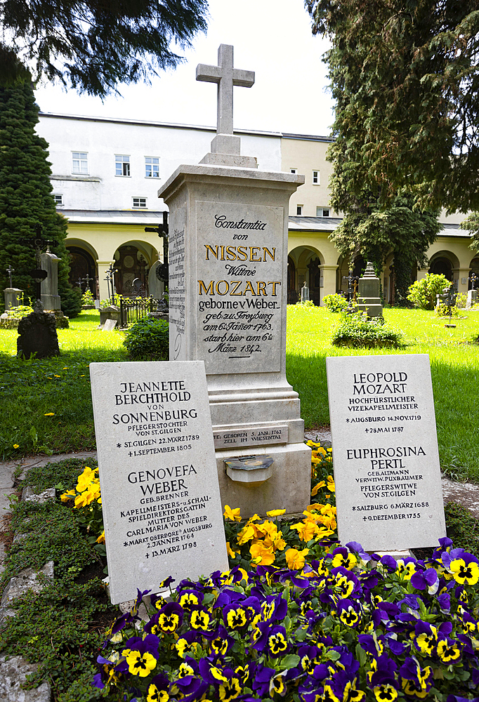 Grave of Leopold and Constanze Mozart, Sebastian Cemetery, Church of Saint Sebastian, Salzburg, Austria, Europe