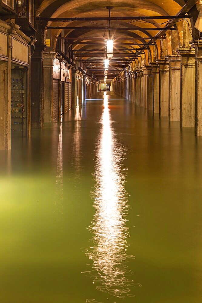 Flood, Acqua Alta, on St Mark's Square in Venice on 12 November 2019